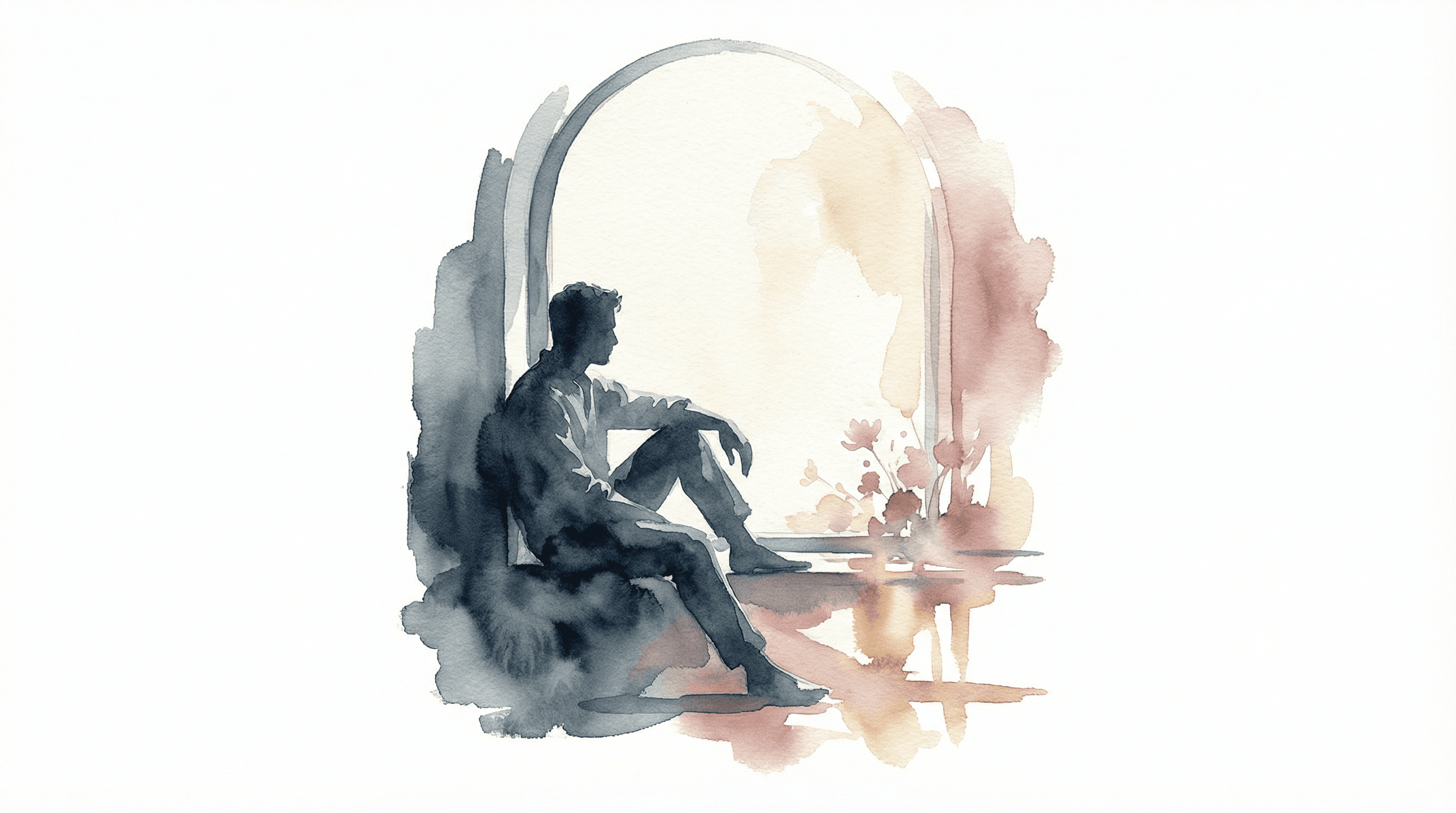 女性用風俗セラピストの葛藤と依存問題 — 水彩イラスト