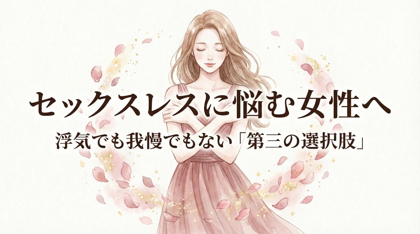 セックスレスに悩む女性へ - 柔らかな光の中で自分を抱きしめる女性の水彩イラスト